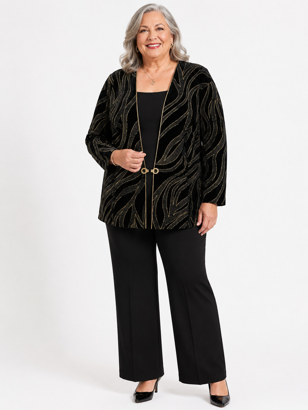 R&M Richards Velvet Black & Gold Formal Blazer Jacket Cocktail Evening sz 22 W